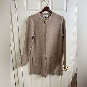 Women's Hampton 27 Republic Long Button-Front Cardigan Beige Tan Sweater - Sz L